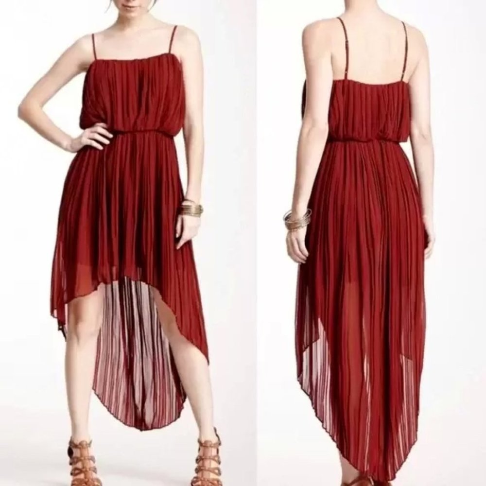 BCBG Generation Pleated Sleeveless Hi Low Dark Paprika Red Orange Dress